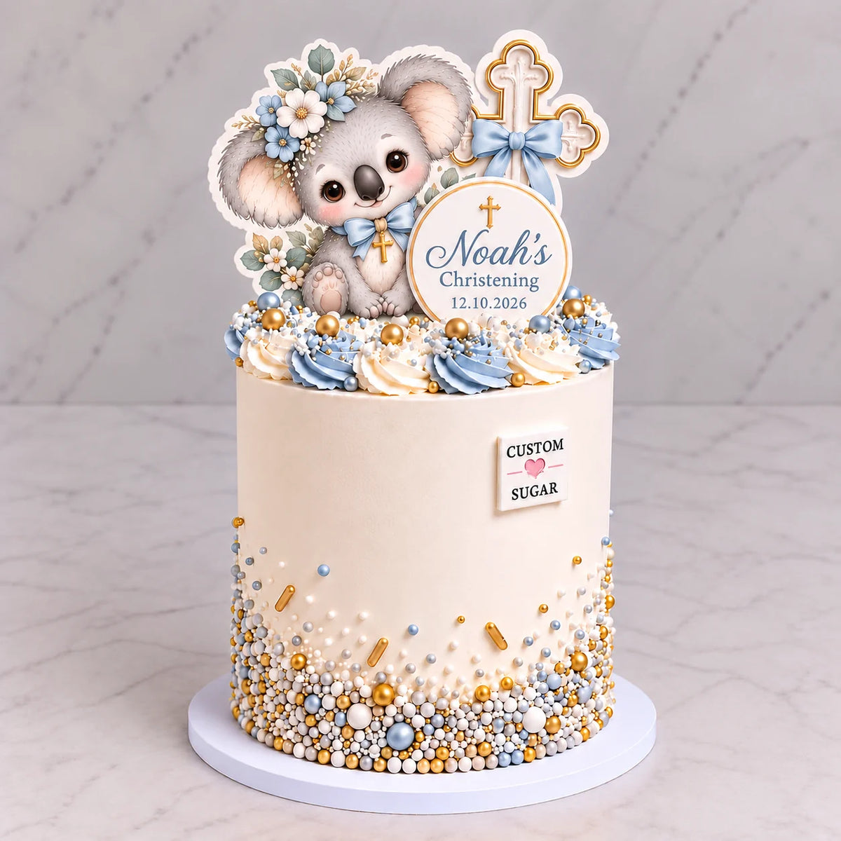 Koala Christening Cake – Soft Blue
