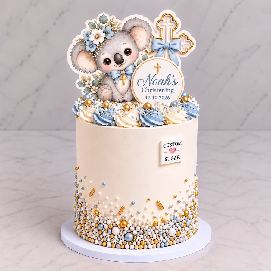 Koala Christening Cake – Soft Blue