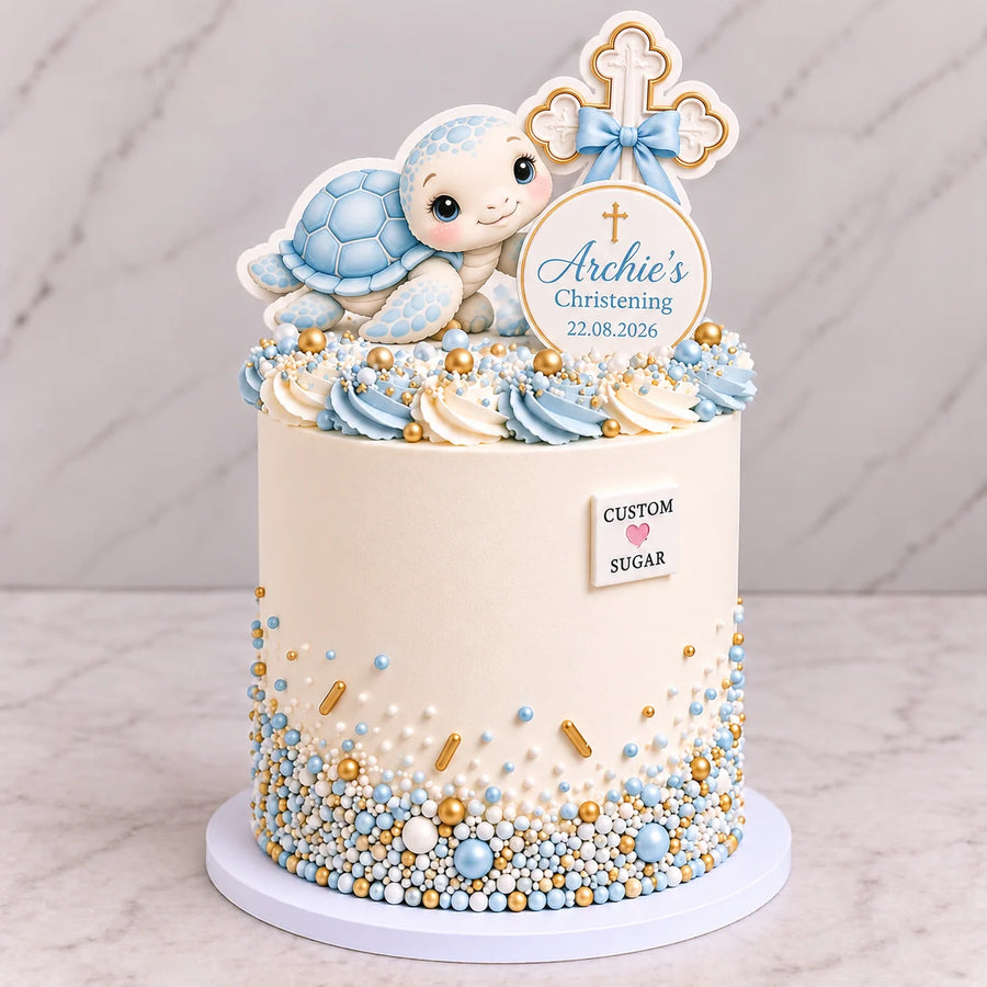Baby Turtle Christening Cake