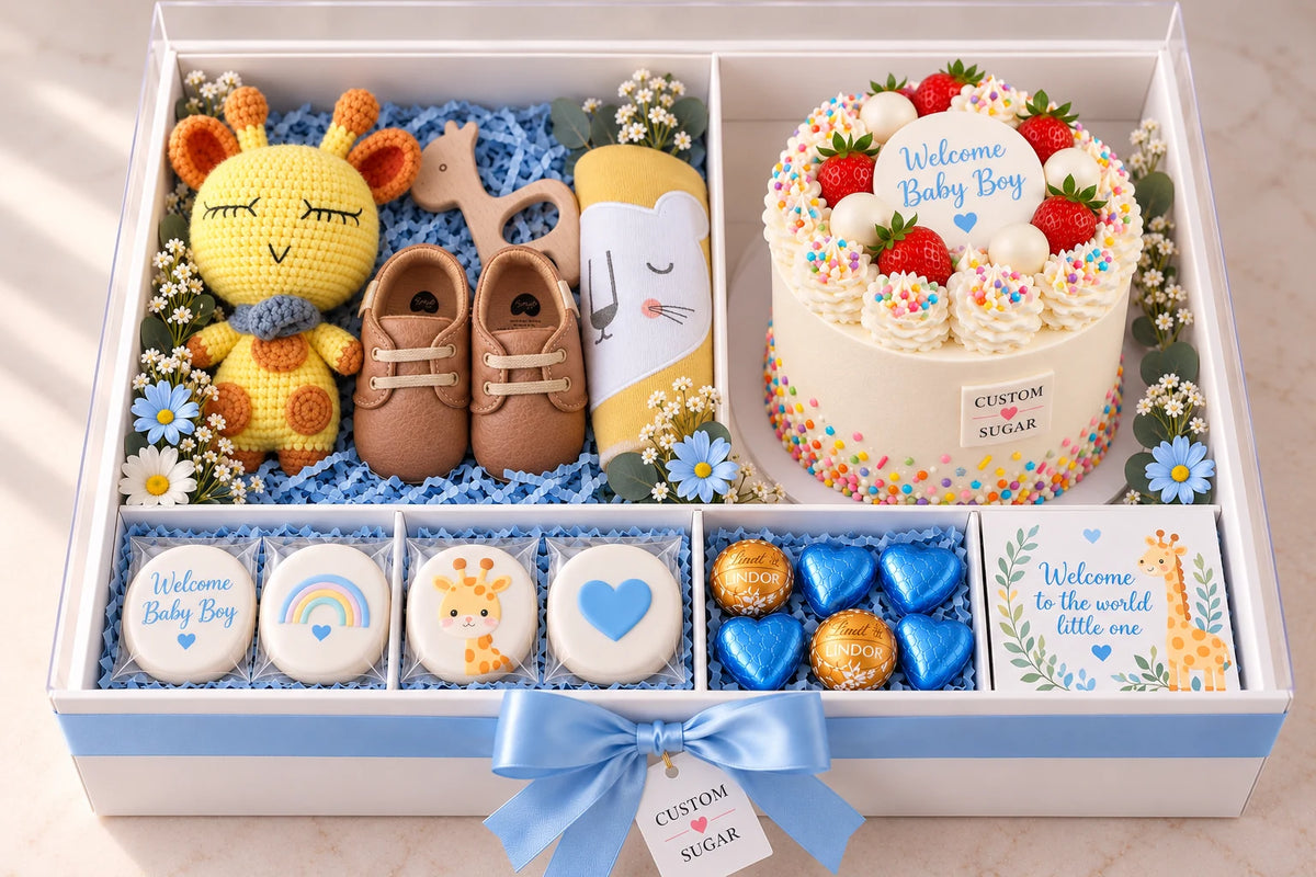 Cake & Crochet Gift Box — Baby Boy Giraffe