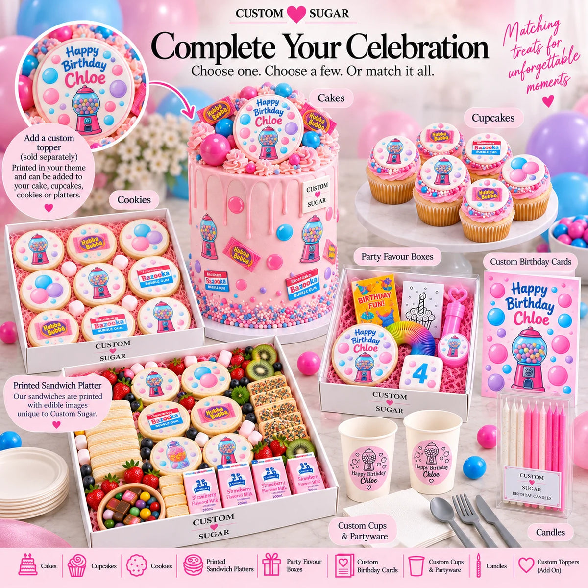 Custom Sugar Bubble Gum Complete Celebration