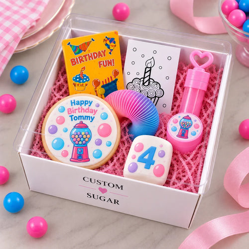 Bubble Gum Deluxe Custom Favour Boxes in the matching Custom Sugar celebration design