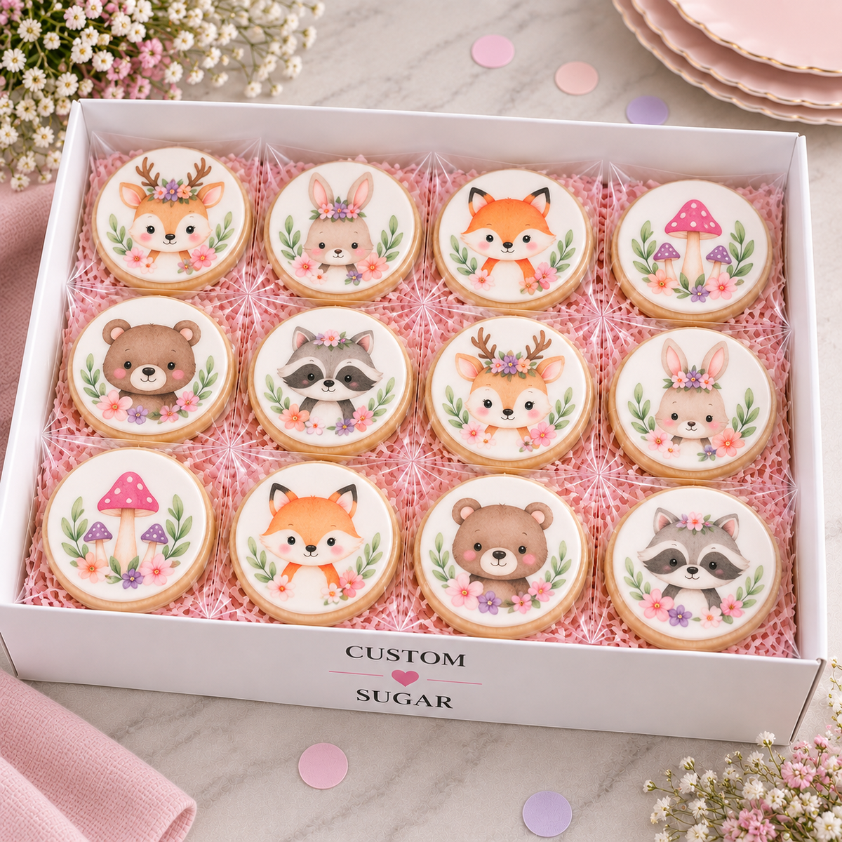 Woodland Animals Pink Cookies