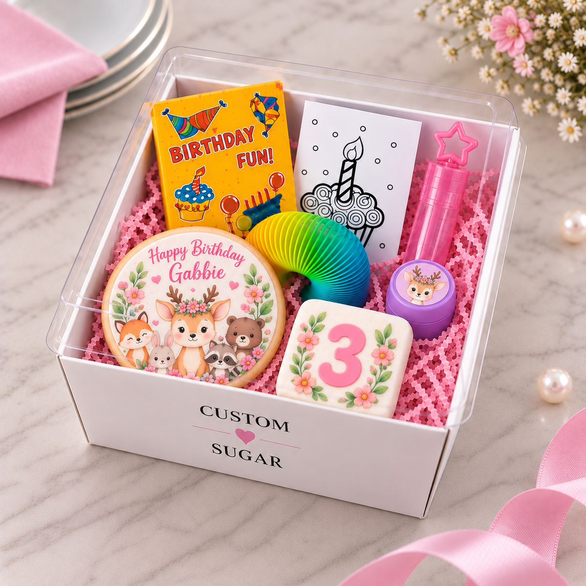 Woodland Animals Pink Deluxe Custom Favour Boxes