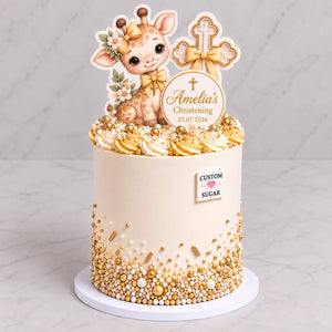Custom Sugar Giraffe Christening Cake personalised cake topper
