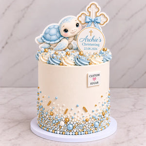 Custom Sugar Baby Turtle Christening Cake personalised cake topper