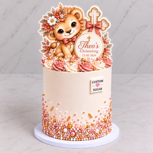 Custom Sugar Lion Christening Cake personalised cake topper