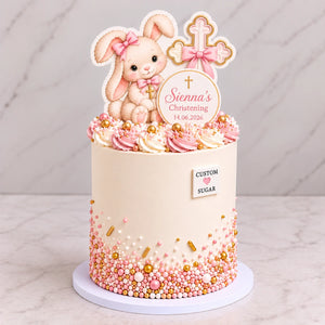 Custom Sugar Bunny Christening Cake personalised cake topper