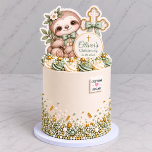 Custom Sugar Sloth Christening Cake personalised cake topper