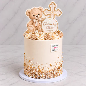 Custom Sugar Teddy Bear Christening Cake personalised cake topper